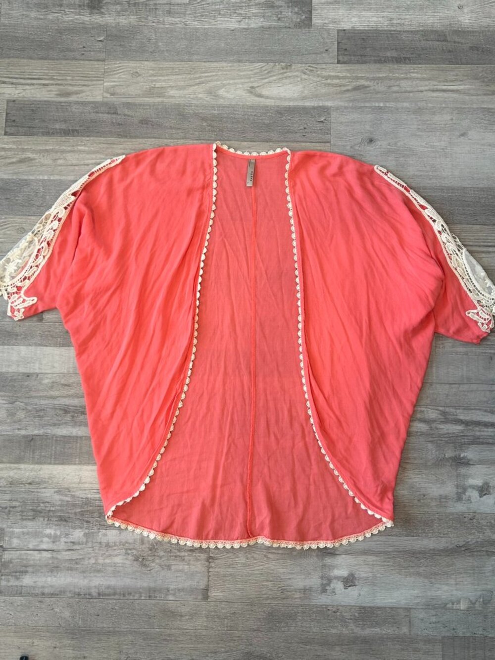 Entro Pink Lace Sleeve Trim Open Front Lightweight Kimono Size Large A34